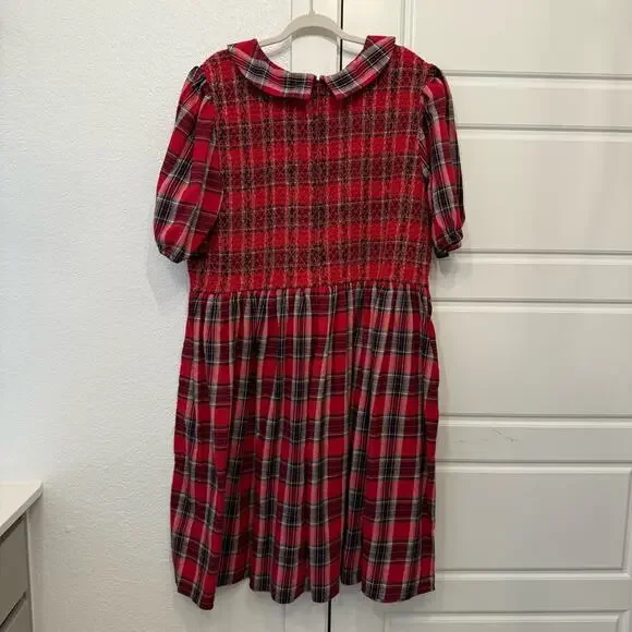 Ivy City Co Evie Red Tartan Plaid Peter Pan Collar Holiday Dress - Picture 4 of 9